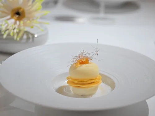 Dessert plated at a two-star restaurant