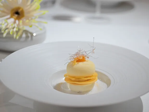Dessert plated at a two-star restaurant